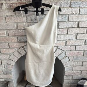 Lulu's Chic One-Shoulder Cream Dress SEE PHOTOS